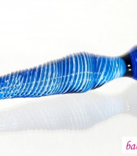 Стеклянный Фаллоимитатор Sexus Glass синий - 17 см с рельефным узором